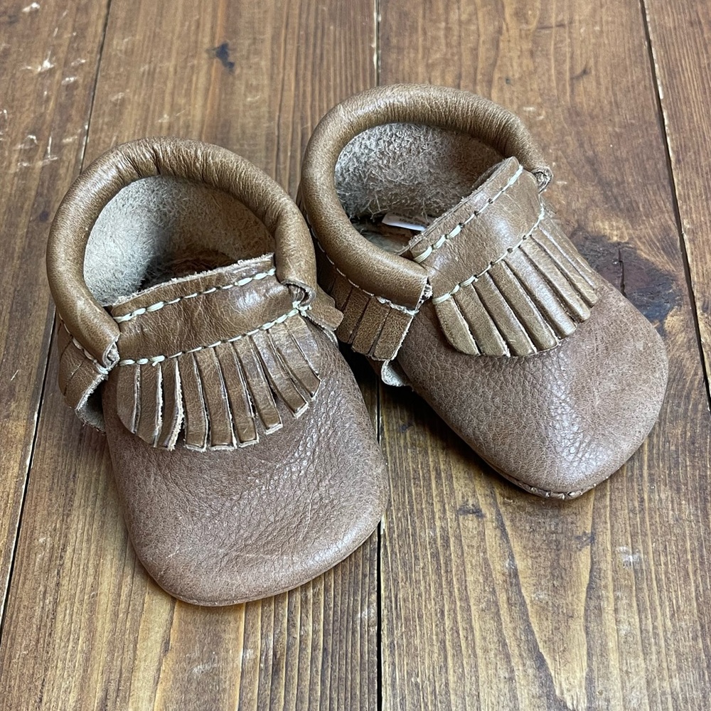 First Steps tan leather baby moccasins size 1